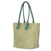 Чанта от естествена кожа с флорален принт Chloe, зелена