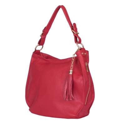 Дамска чанта от естествена кожа Edina, червена