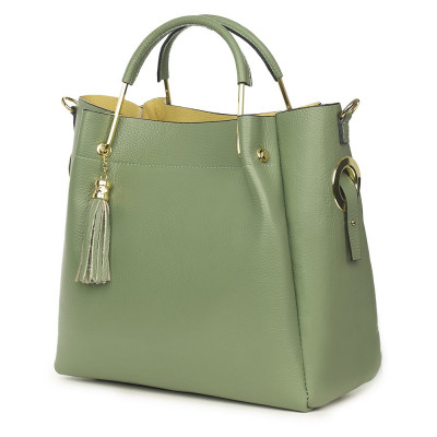 Дамска чанта от естествена кожа Fabiana, фъстък зелена