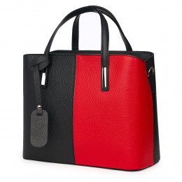 Чанта от естествена кожа Gianna, черна/червена