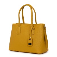 Дамска чанта от естествена кожа Valentina, жълта горчица