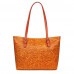 Кожена чанта, с щампа с флорален мотив Emilia, оранжева