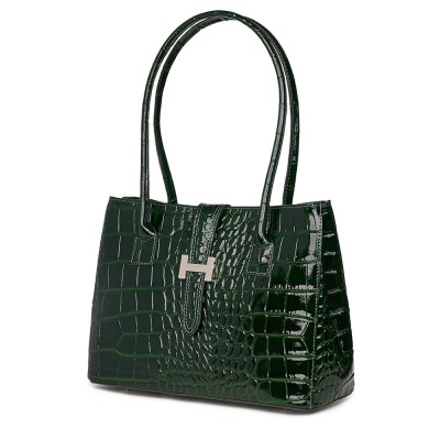 Дамска чанта от лакирана кожа Hera, тъмнос зелена