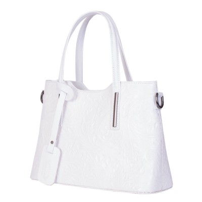 Чанта от естествена кожа с флорални мотиви Samantha, бяла