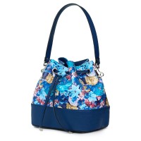 Чанта от естествена кожа с флорални мотиви Sophia FF2, синя