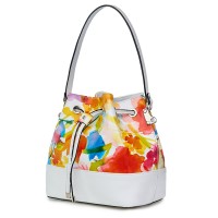 Чанта от естествена кожа с флорални мотиви Sophia FF3, бяла