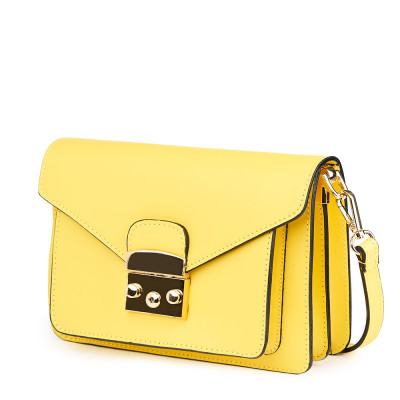 Дамска чанта от естествена кожа Catalina, светло жълта